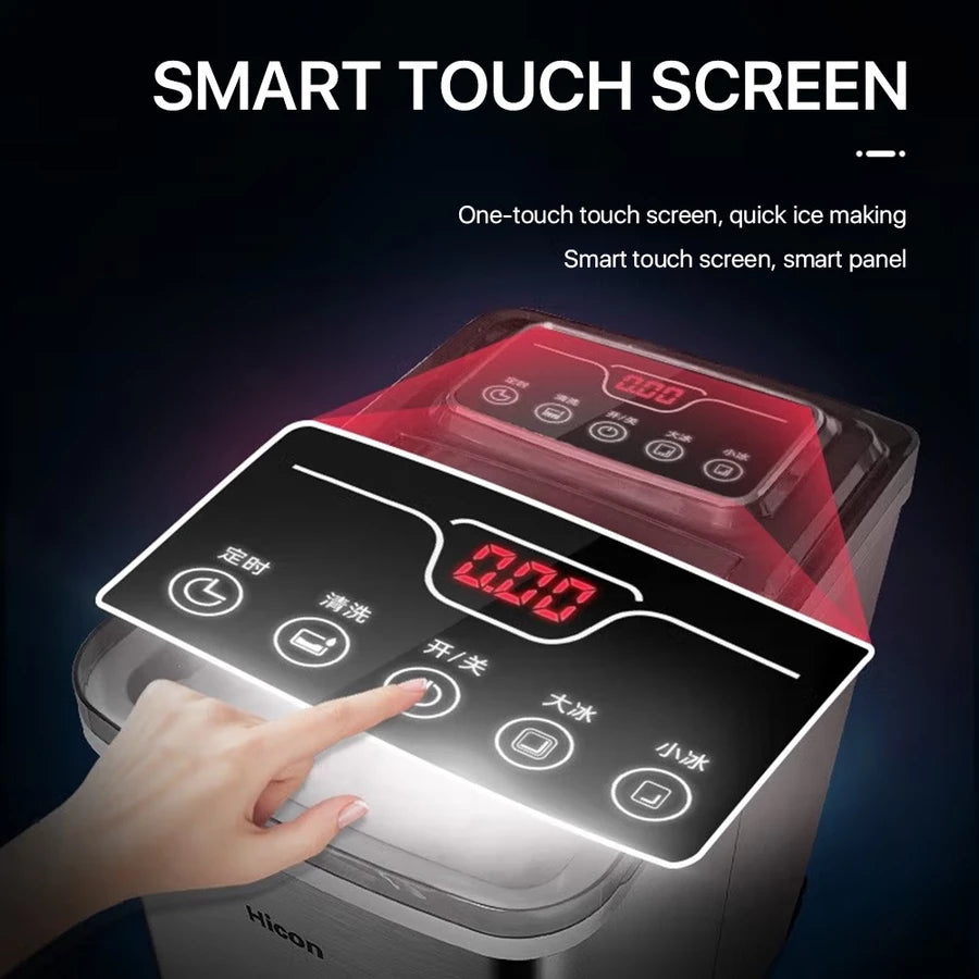 Hicon Portable Ice Maker Machine Automatic Household Smart Touch Screen Ice Cube Maker 15KG/24H