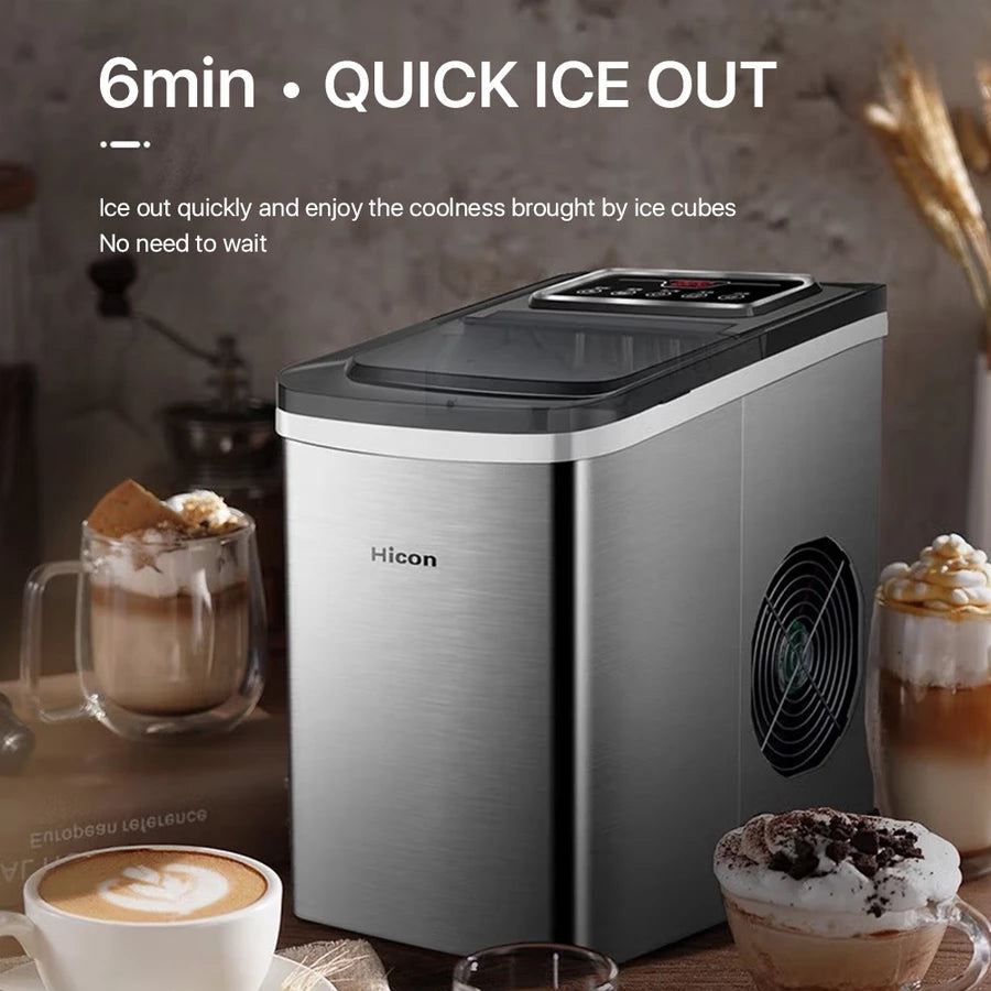Hicon Portable Ice Maker Machine Automatic Household Smart Touch Screen Ice Cube Maker 15KG/24H
