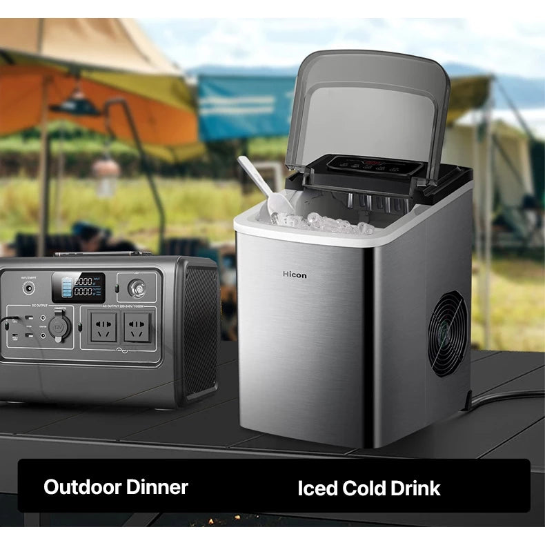 Hicon Portable Ice Maker Machine Automatic Household Smart Touch Screen Ice Cube Maker 15KG/24H