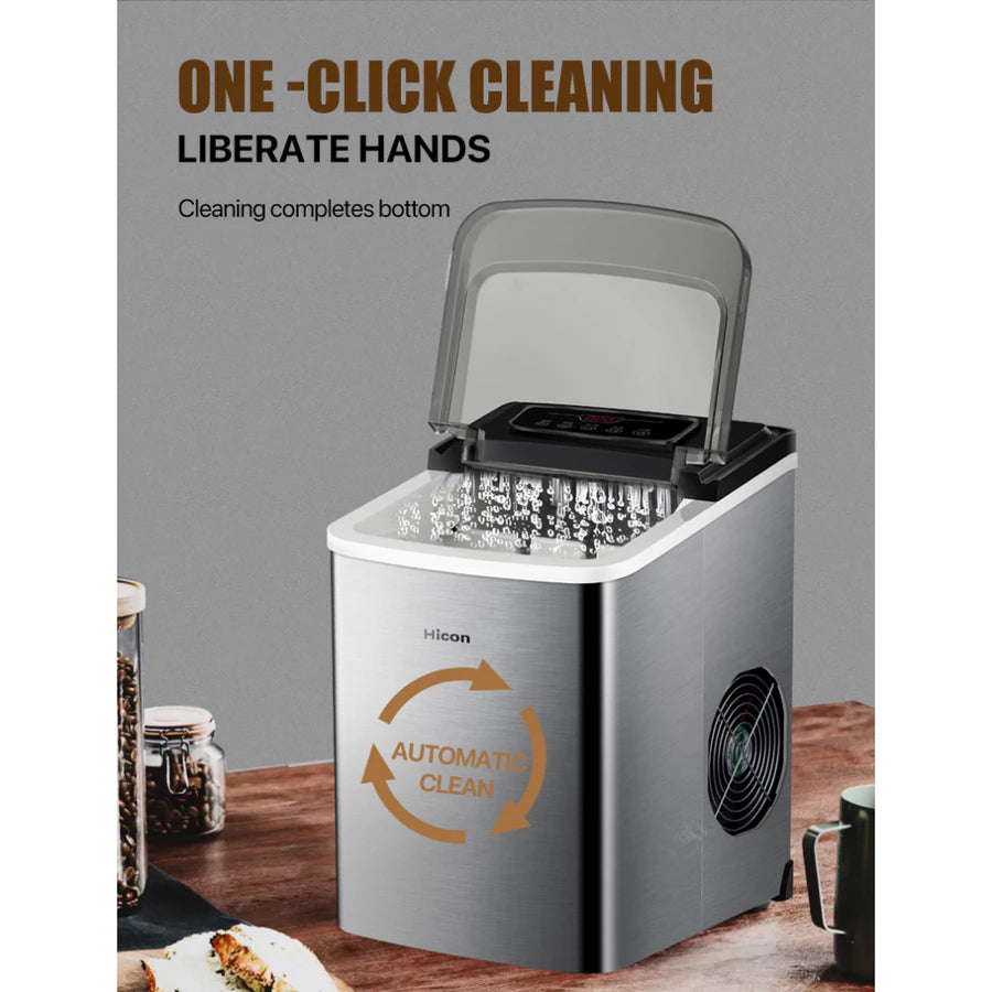 Hicon Portable Ice Maker Machine Automatic Household Smart Touch Screen Ice Cube Maker 15KG/24H